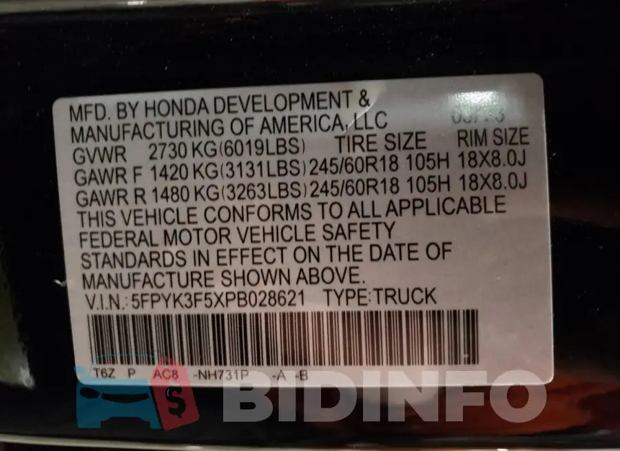 5FPYK3F5XPB028621 Photo# 12