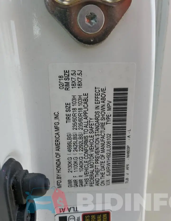 5J6RW1H92JL006102 Photo# 13