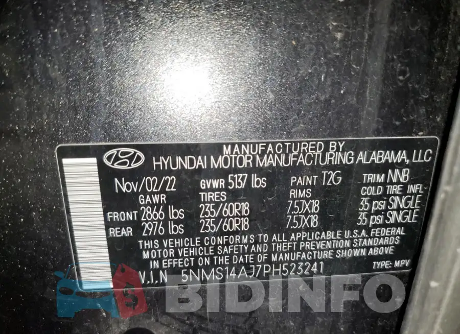 5NMS14AJ7PH523241 Photo# 13