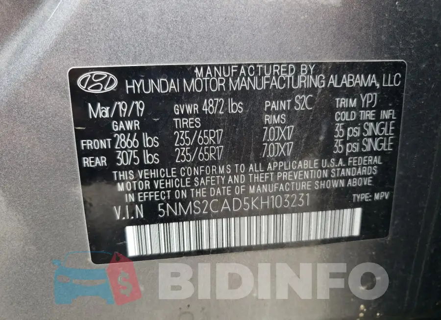 5NMS2CAD5KH103231 Photo# 13