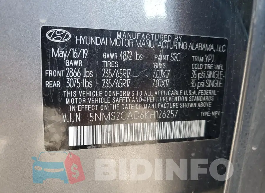 5NMS2CAD6KH126257 Photo# 12
