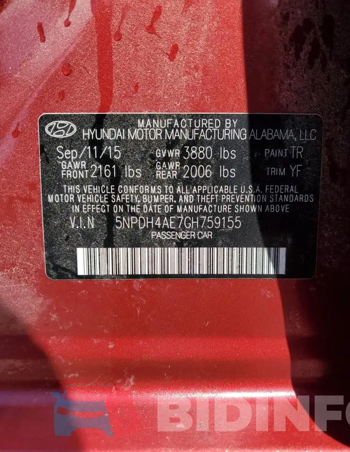 5NPDH4AE7GH759155 Photo# 13