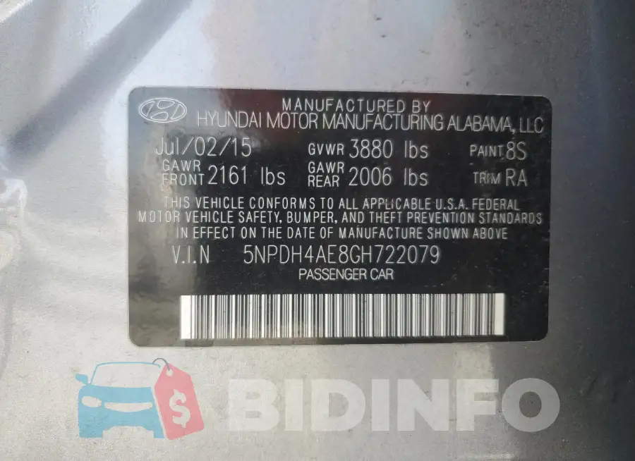 5NPDH4AE8GH722079 Photo# 12