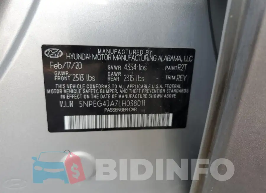 5NPEG4JA7LH038011 Photo# 12