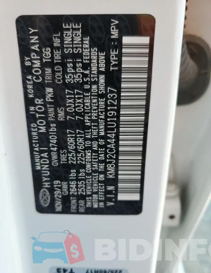 KM8J2CA44LU191237 Photo# 13