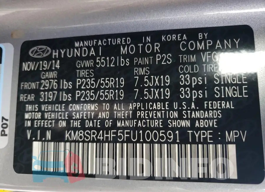 KM8SR4HF5FU100591 Photo# 14