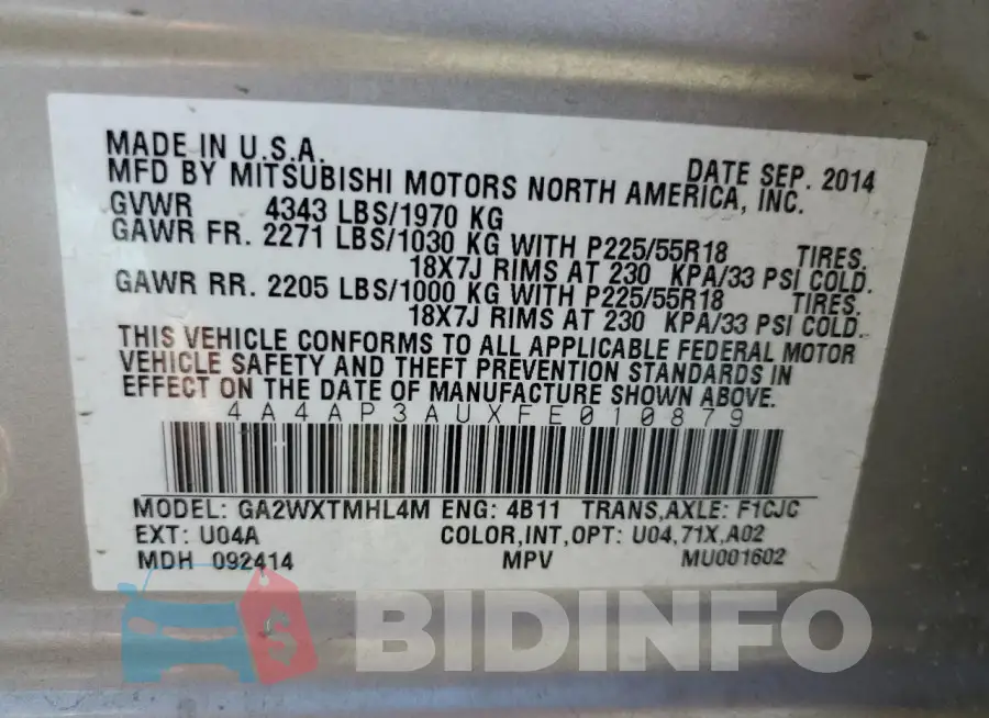 4A4AP3AUXFE010879 Photo# 13