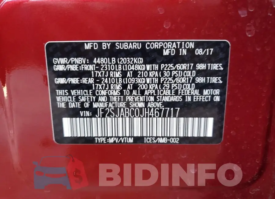 JF2SJABC0JH467717 Photo# 12
