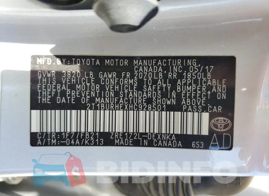 2T1BURHEXHC928501 Photo# 13