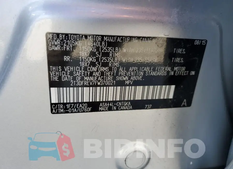 2T3DFREV7FW370021 Photo# 13