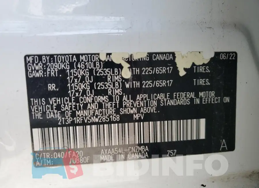 2T3P1RFV5NW285168 Photo# 12
