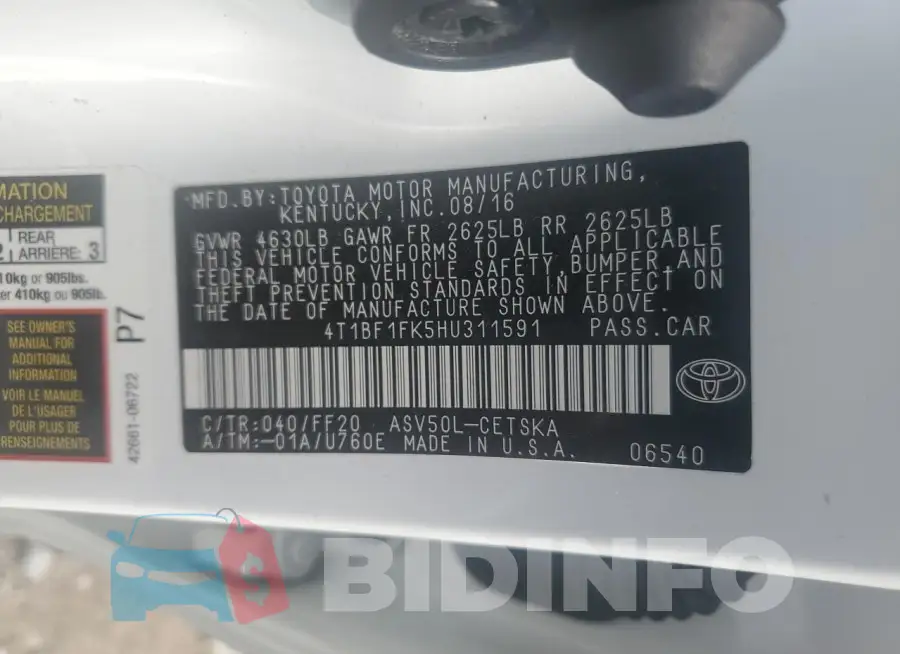 4T1BF1FK5HU311591 Photo# 12