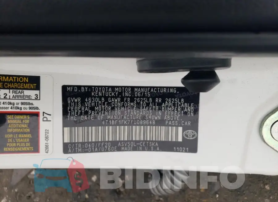4T1BF1FK7FU089648 Photo# 12