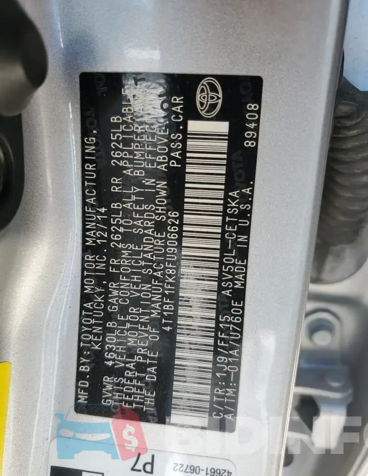 4T1BF1FK8FU906626 Photo# 12