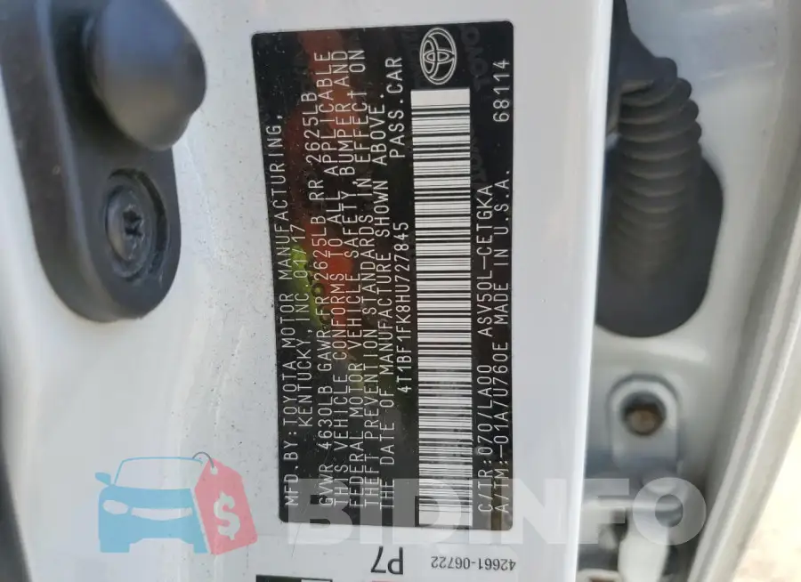 4T1BF1FK8HU727845 Photo# 12
