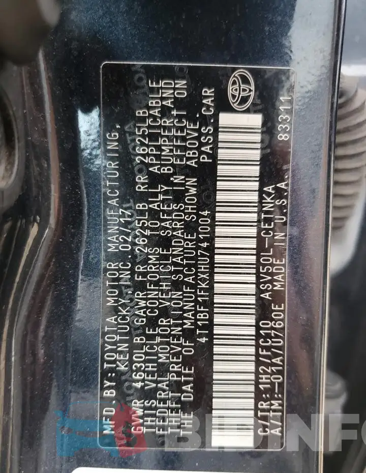 4T1BF1FKXHU741004 Photo# 12