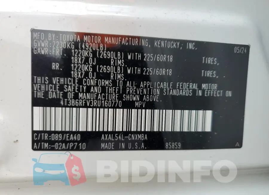 4T3B6RFV3RU160770 Photo# 14