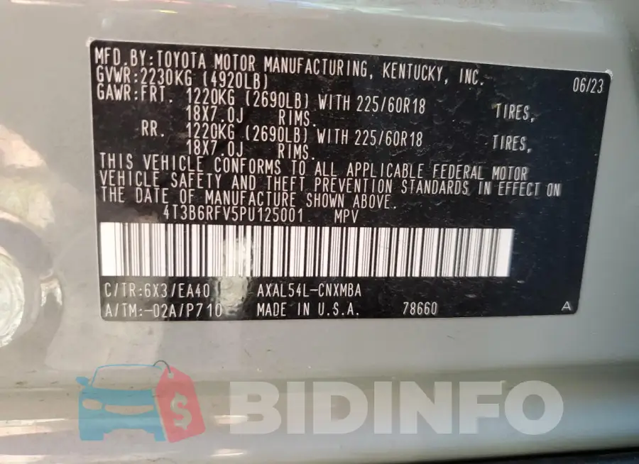 4T3B6RFV5PU125001 Photo# 14