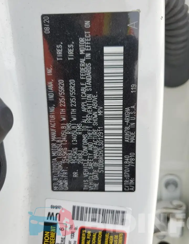 5TDDBRCH7LS012911 Photo# 14