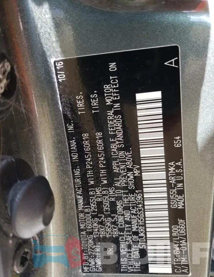 5TDJKRFH5GS343961 Photo# 13