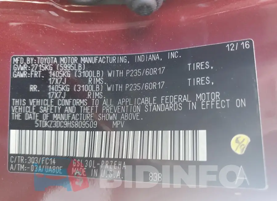 5TDKZ3DC9HS809509 Photo# 14