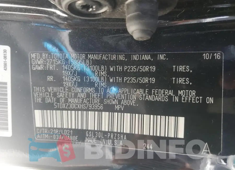5TDXZ3DCXHS793956 Photo# 13