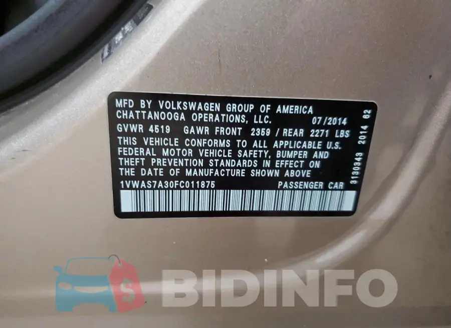 1VWAS7A30FC011875 Photo# 13