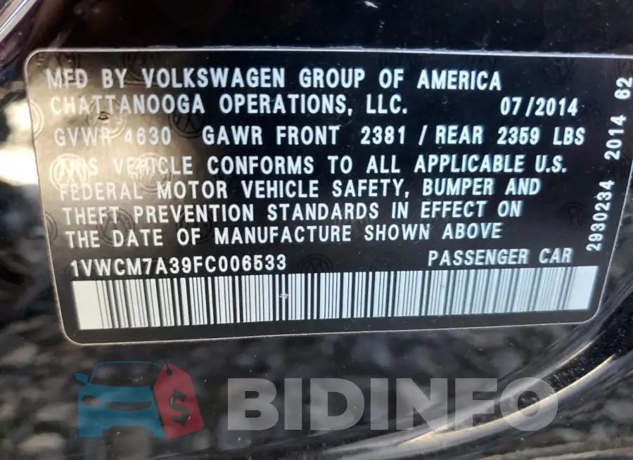 1VWCM7A39FC006533 Photo# 12