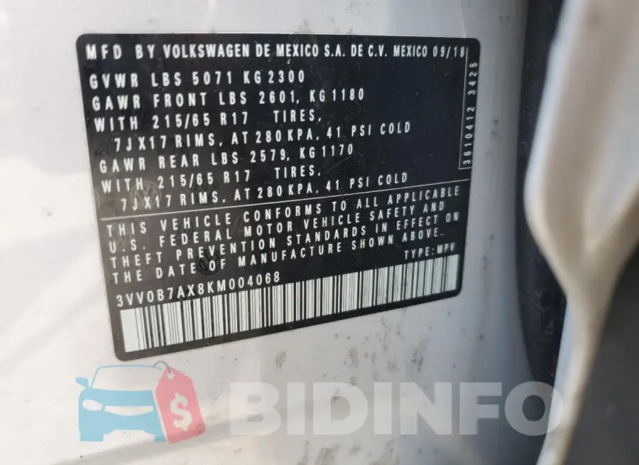 3VV0B7AX8KM004068 Photo# 13