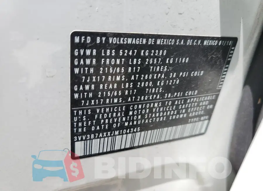 3VV3B7AXXJM104345 Photo# 13