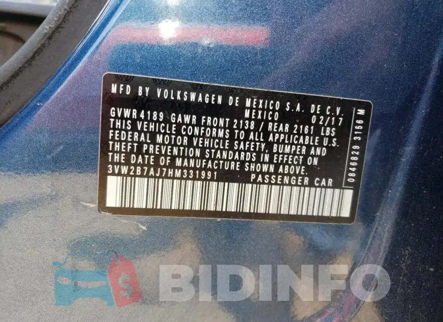 3VW2B7AJ7HM331991 Photo# 12