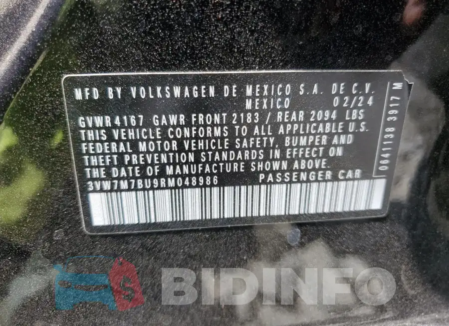 3VW7M7BU9RM048986 Photo# 12