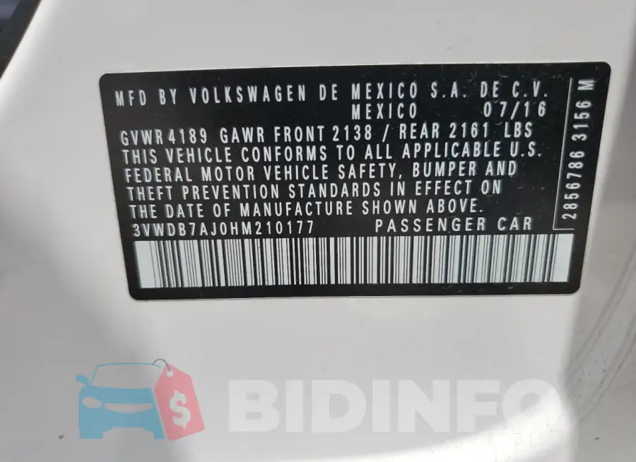 3VWDB7AJ0HM210177 Photo# 12