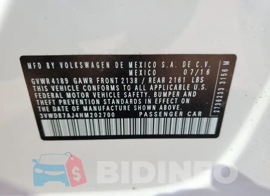 3VWDB7AJ4HM202700 Photo# 13