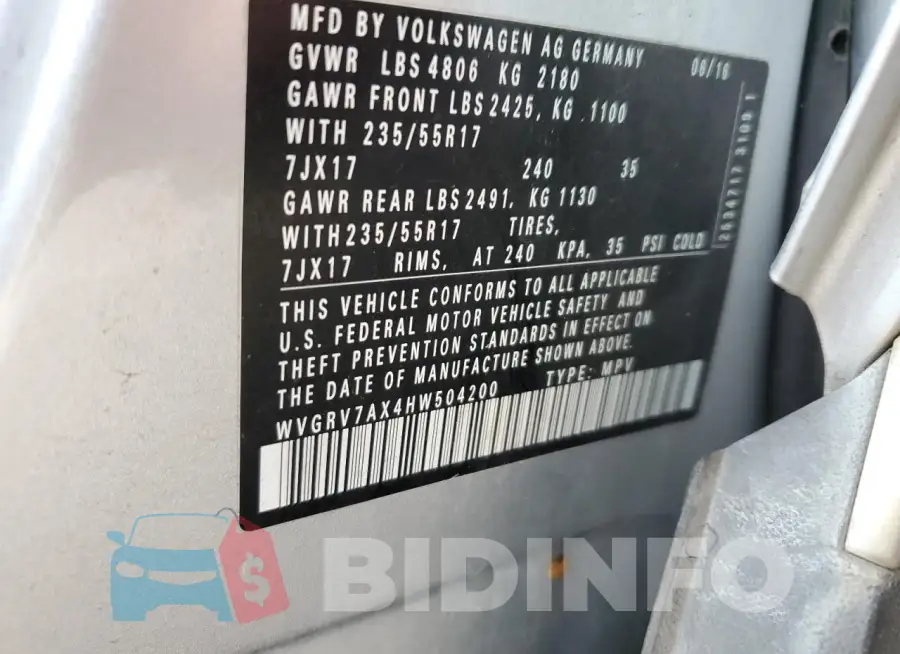 WVGRV7AX4HW504200 Photo# 13