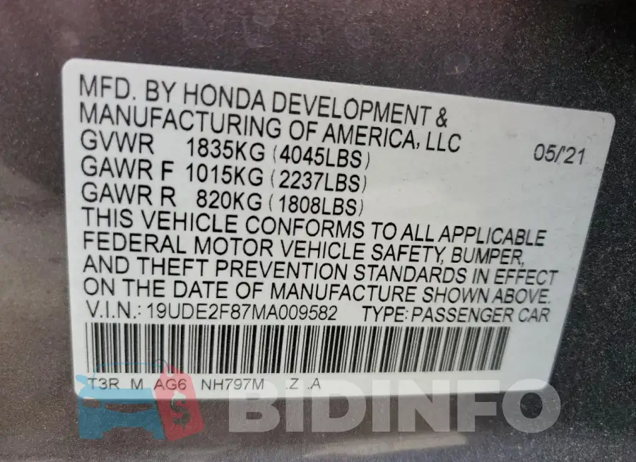 19UDE2F87MA009582 Photo# 13