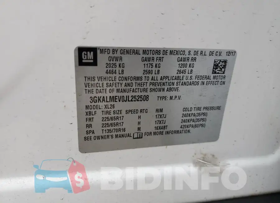 3GKALMEV0JL252508 Photo# 13