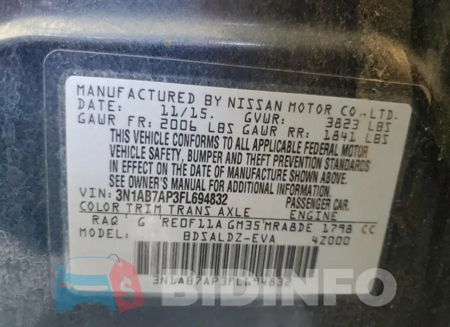 3N1AB7AP3FL694832 Photo# 12