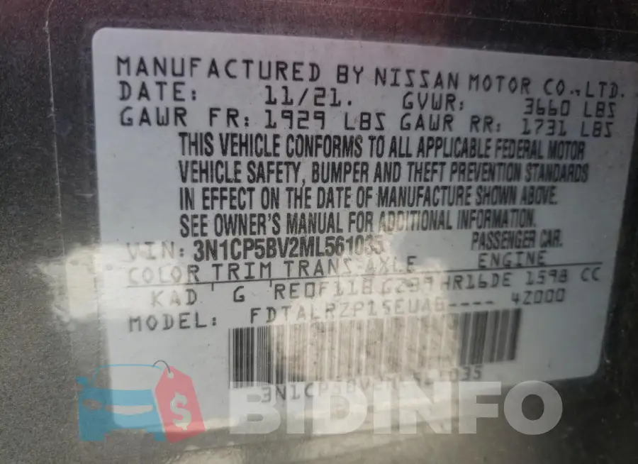3N1CP5BV2ML561035 Photo# 13