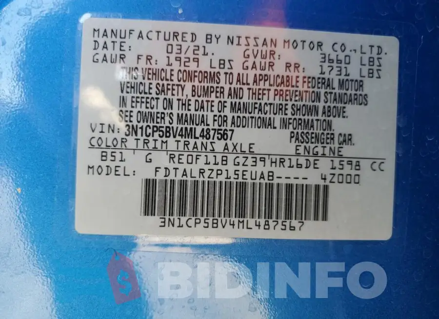 3N1CP5BV4ML487567 Photo# 12
