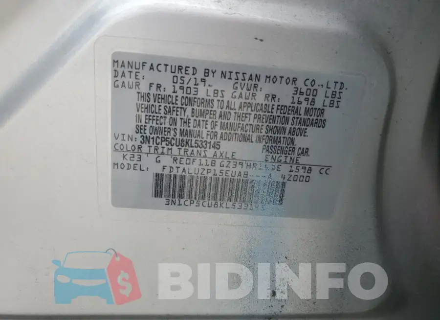3N1CP5CU8KL533145 Photo# 13