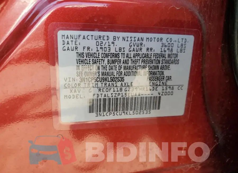 3N1CP5CU9KL502535 Photo# 12