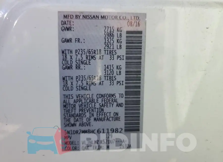 5N1DR2MM8HC611982 Photo# 13