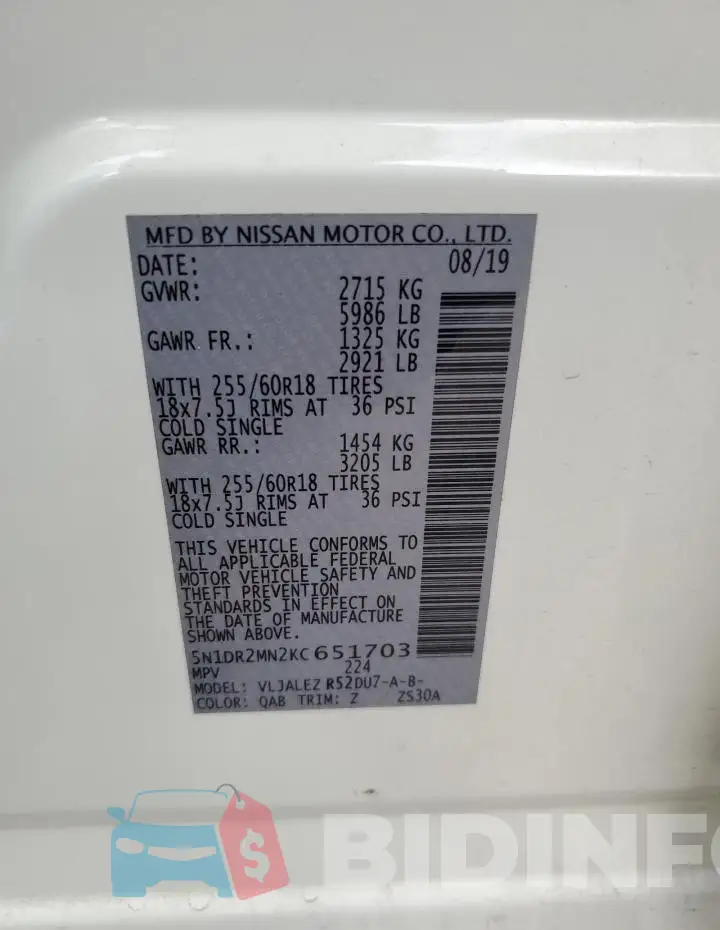 5N1DR2MN2KC651703 Photo# 13