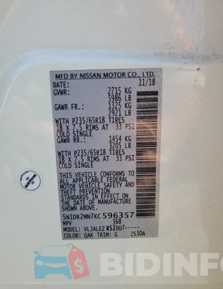 5N1DR2MN7KC596357 Photo# 13