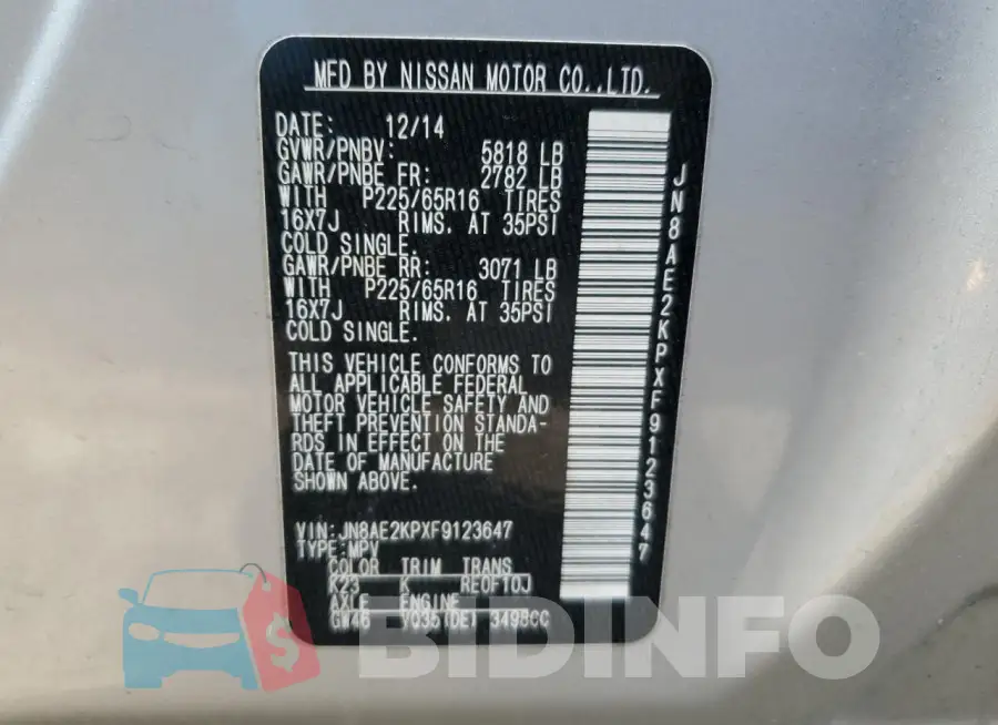 JN8AE2KPXF9123647 Photo# 13