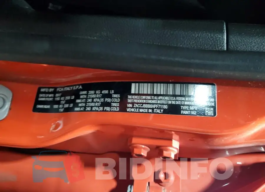 ZACCJBBB6HPF71180 Photo# 13