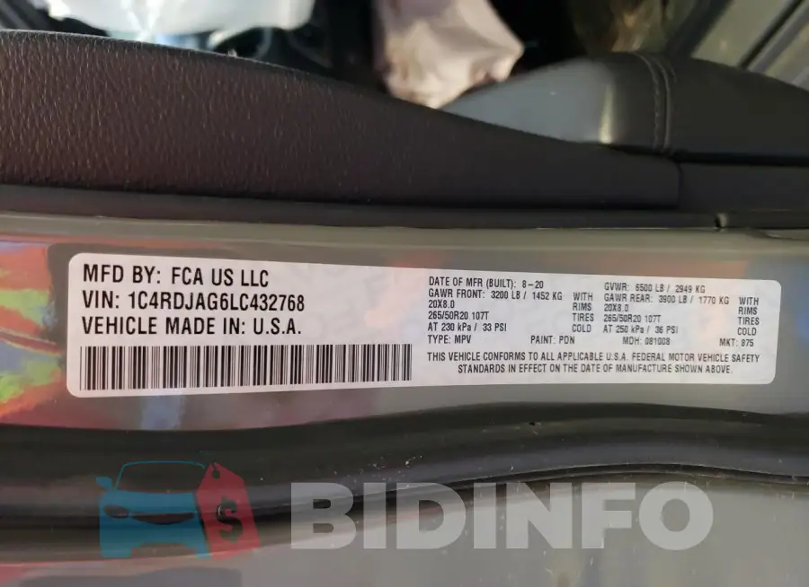 1C4RDJAG6LC432768 Photo# 13