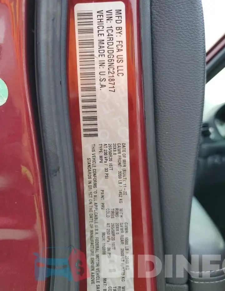 1C4RDJDG6NC218717 Photo# 13