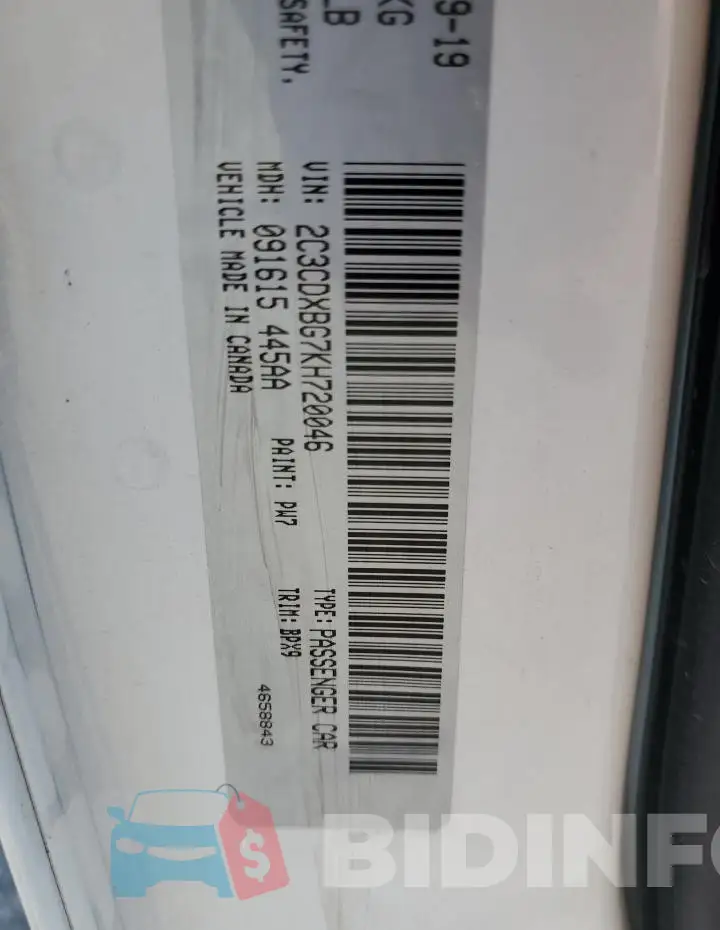 2C3CDXBG7KH720046 Photo# 12